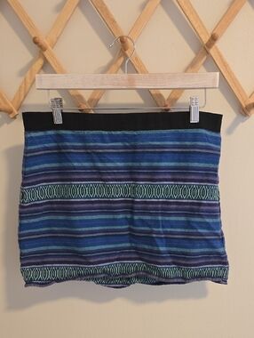 American Eagle Outfitters, Size 10, Striped Blue & Teal Knit Mini Skirt